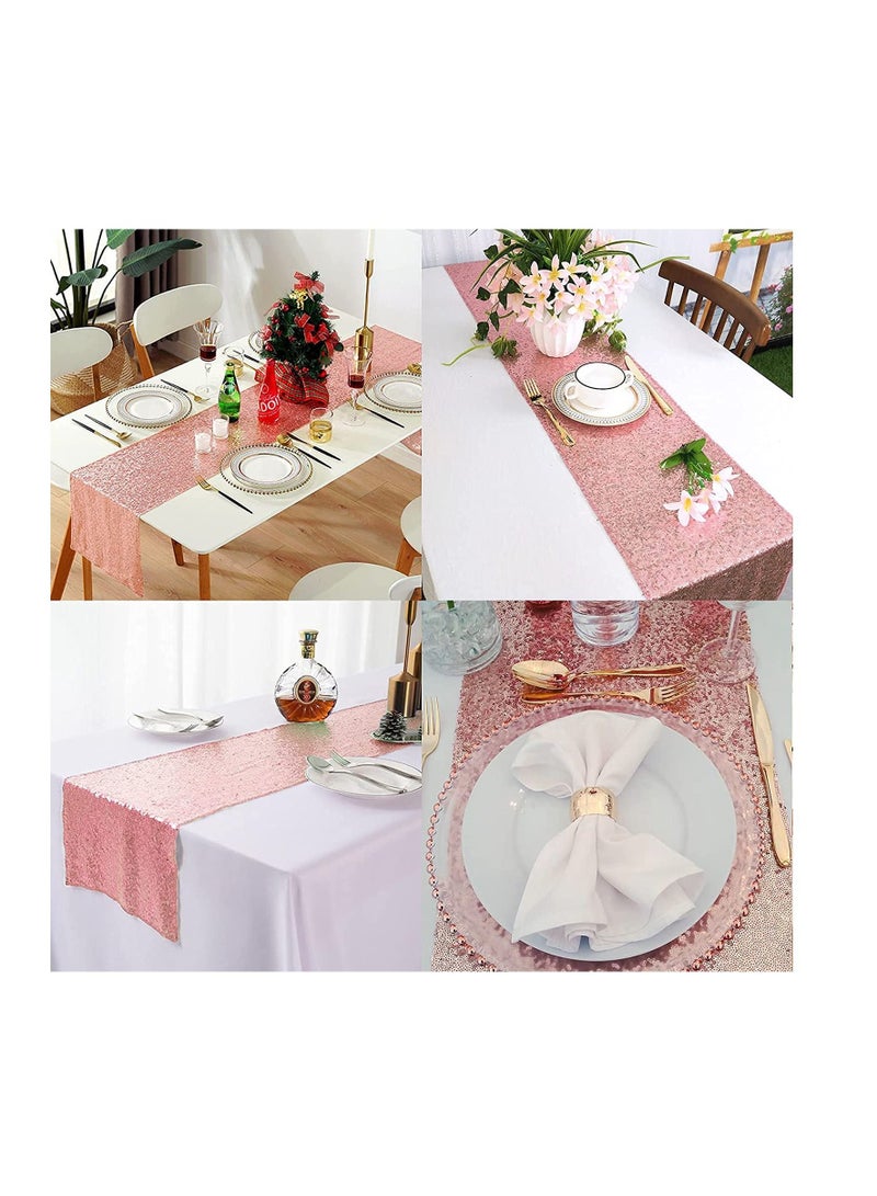 سيوسي مفرش طاولة من الساتان ، مفرش طاولة من الترتر باللون الذهبي الوردي للطاولات المستطيلة وأغطية طاولات لامعة لخطوبة الزفاف وحفلات أعياد الميلاد وحفلات استقبال المولود (12 × 72 بوصة) - Image 3