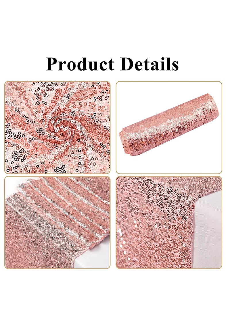 سيوسي مفرش طاولة من الساتان ، مفرش طاولة من الترتر باللون الذهبي الوردي للطاولات المستطيلة وأغطية طاولات لامعة لخطوبة الزفاف وحفلات أعياد الميلاد وحفلات استقبال المولود (12 × 72 بوصة) - Image 4
