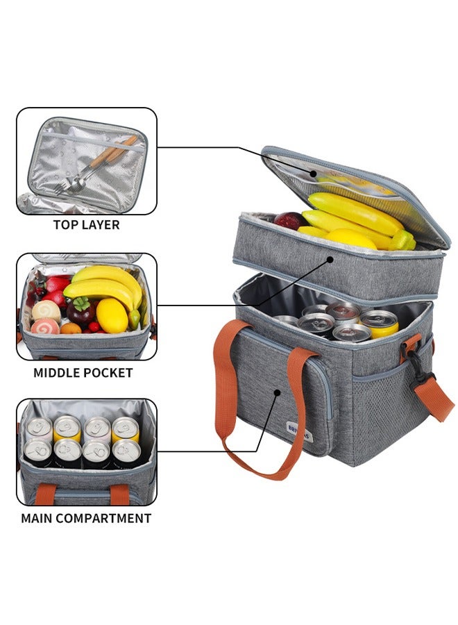Double layer bento bag for crossbody, Grey  - Image 2