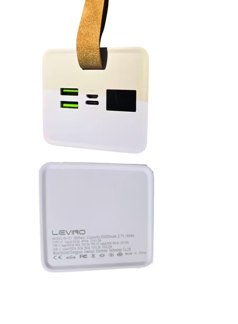 LEVINO 50000mAh Power Bank 22.5W Fast Charging, USB-C PD, Dual USB Ports, LED Light, Portable High-Capacity External Charger – Compatible with iPhone, Samsung, Xiaomi – White - Image 5