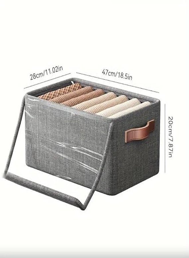 BEHAHAI 26LTR Clothes Storage Box, Cover Lid Drawer Foldable Box Non-Woven Clothes Organizer, Double Cloth With Metal Frame Storage Basket, (Pack of 1 ; Grey). - Image 2