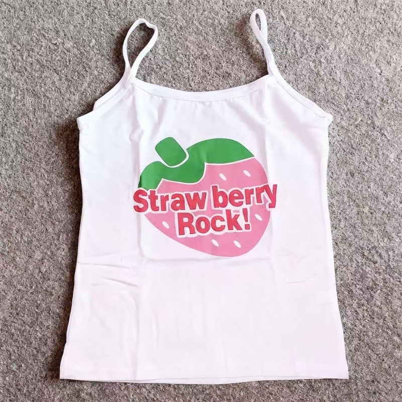 KSDDC Y2K Cutecore Tank Top Tee Shirt Women Kawaii Coquette Cute Spaghetti Strap Cami Grunge Clothes (Strawberry,Small) - Image 2