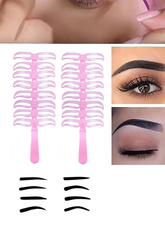 2 Set Reusable Eyebrow Shaping Kit with 8 Designs, Includes Stencils with Handle and Belt, Washable Eyebrow Guide, 5.2" Wide x 4" Long - Image 1