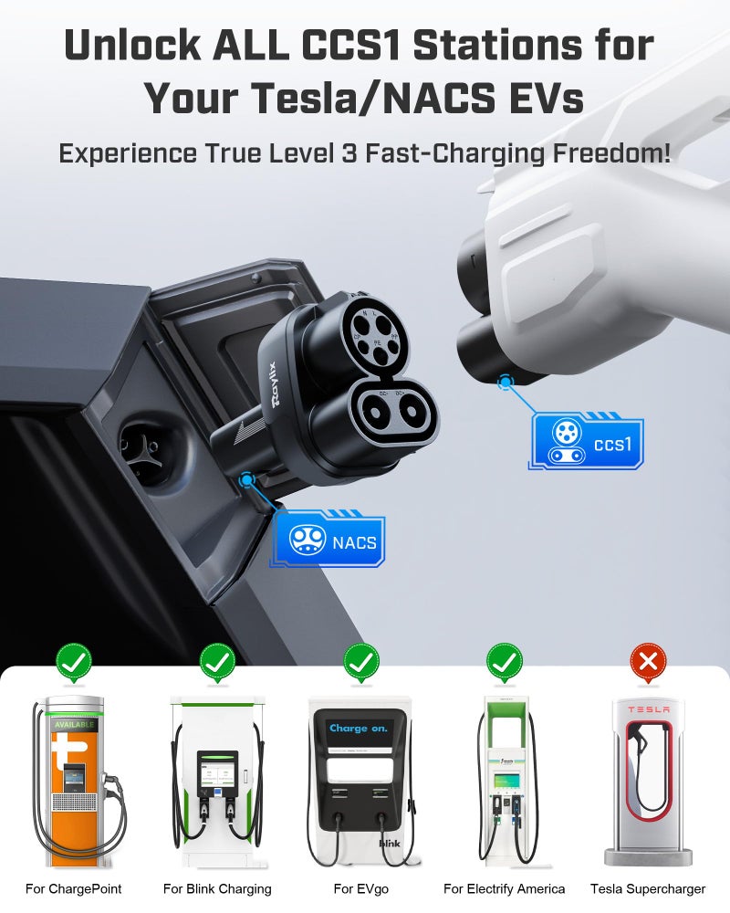 Raylix محول رايليكس المحسن من CCS1 إلى تسلا، لجميع طرازات تسلا (2021-2026) و EVs من الجيل التالي NACS، محول شحن فائق السرعة 250 كيلو واط، من CCS إلى NACS، يعمل فقط مع محطات الشحن من المستوى 3 DC مع قابس CCS1 - Image 2