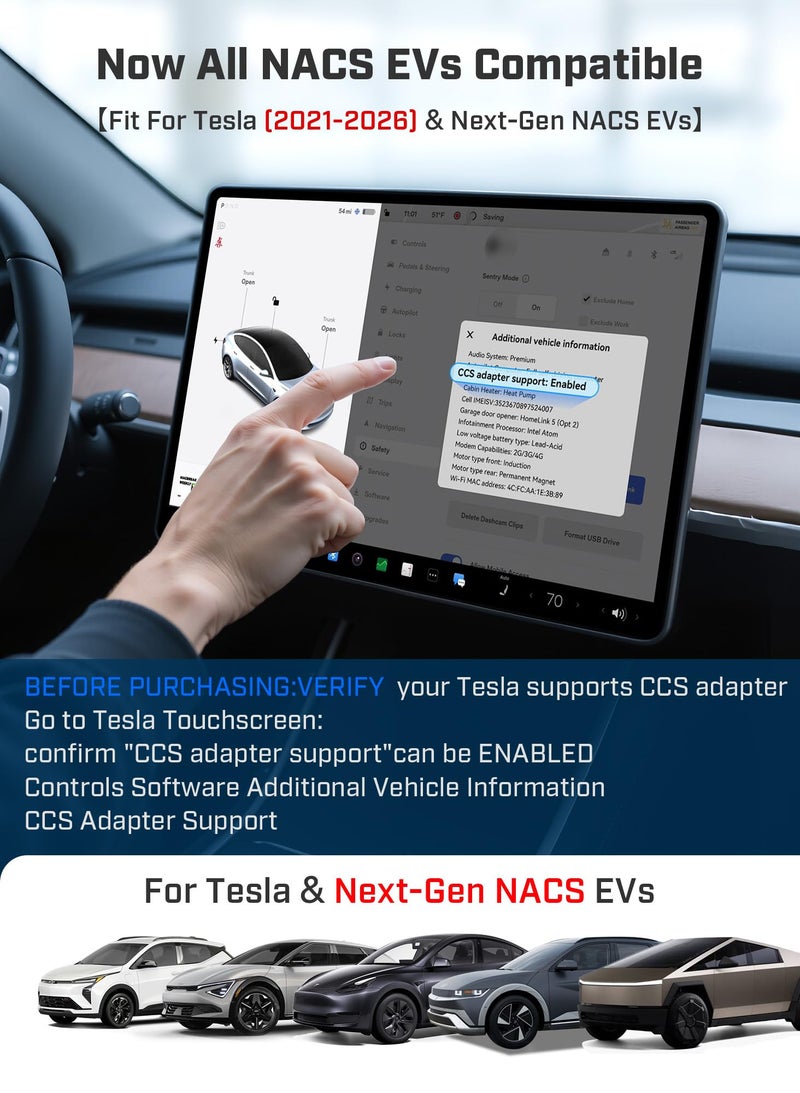 Raylix محول رايليكس المحسن من CCS1 إلى تسلا، لجميع طرازات تسلا (2021-2026) و EVs من الجيل التالي NACS، محول شحن فائق السرعة 250 كيلو واط، من CCS إلى NACS، يعمل فقط مع محطات الشحن من المستوى 3 DC مع قابس CCS1 - Image 4