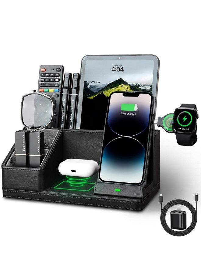 KINGFOM Leather Desk Organizer With Charging Station Multi-Functional Phone Pen Pencil Holder For Desk Desk Organizers And Accessories For Office Home Supplies (L) - Image 1