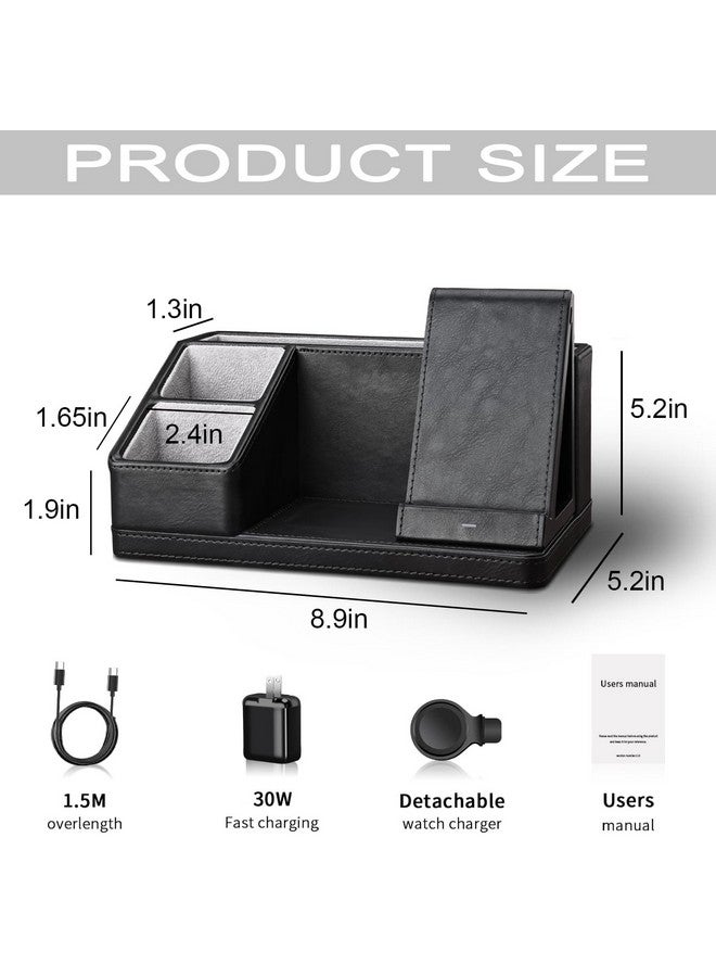 KINGFOM Leather Desk Organizer With Charging Station Multi-Functional Phone Pen Pencil Holder For Desk Desk Organizers And Accessories For Office Home Supplies (L) - Image 2