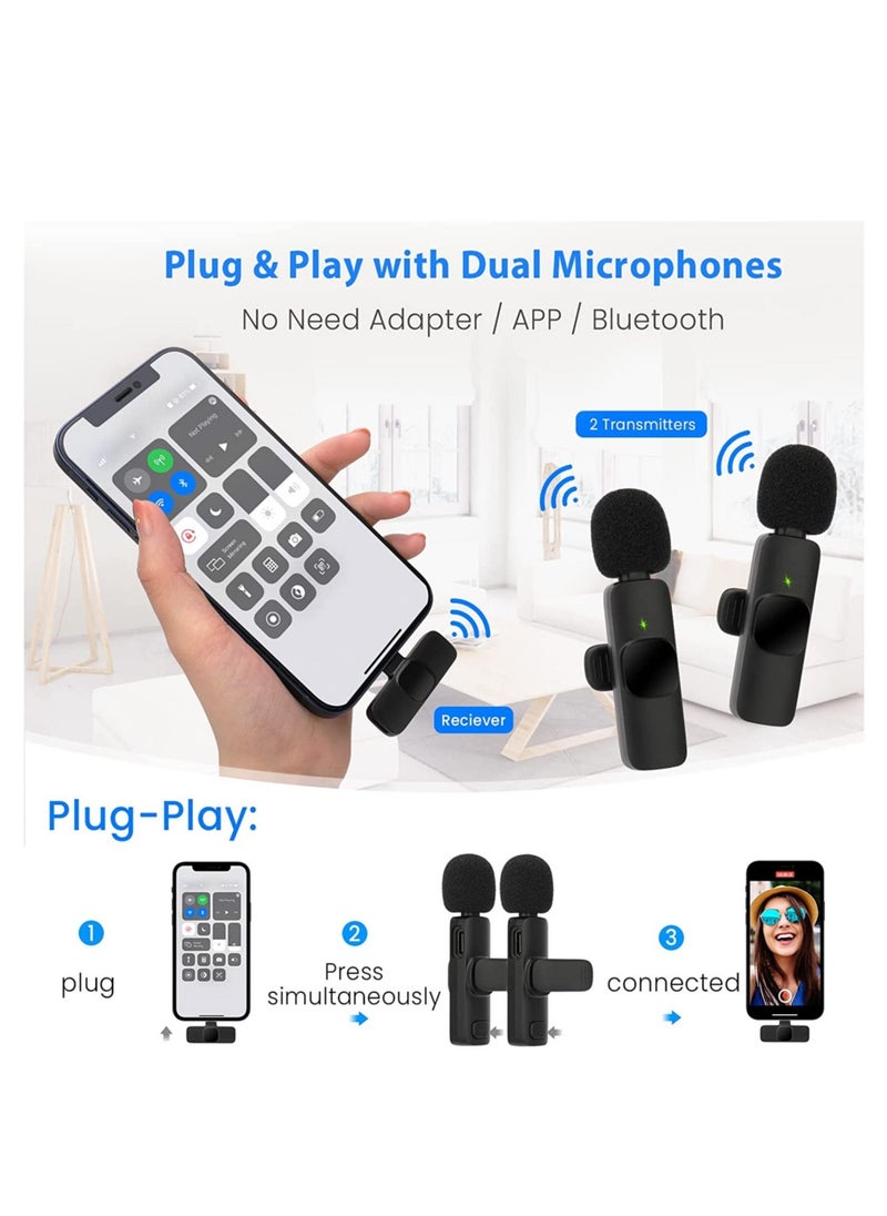 LAVALIER - Wireless Lavalier Microphone for iPhone 7 8 X XR XS 11 12 13 14 Max Pro SE - 2.4GHz Plug&Play Lapel Mic with Clip for Video Recording YouTube Tiktok Facebook Live Stream Vlogging | Black - Image 1