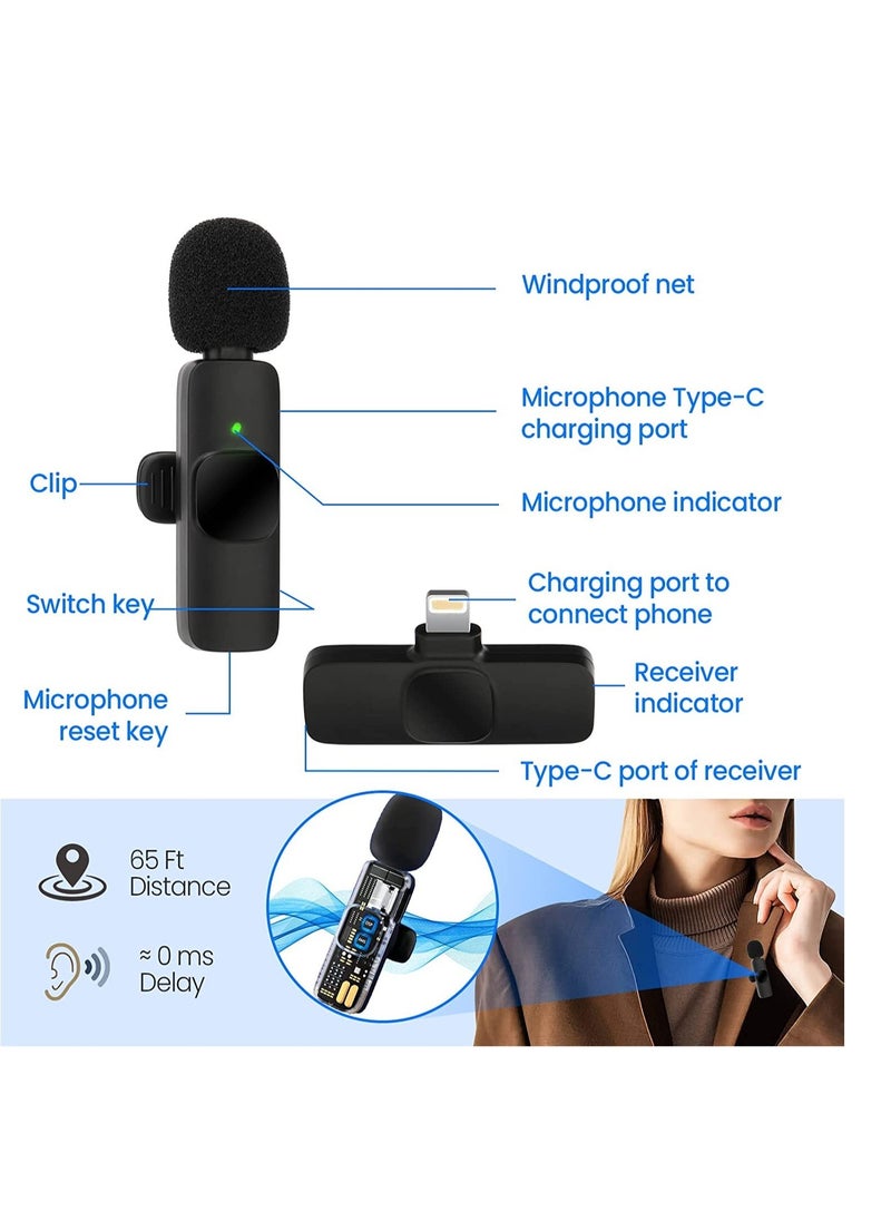 LAVALIER - Wireless Lavalier Microphone for iPhone 7 8 X XR XS 11 12 13 14 Max Pro SE - 2.4GHz Plug&Play Lapel Mic with Clip for Video Recording YouTube Tiktok Facebook Live Stream Vlogging | Black - Image 1