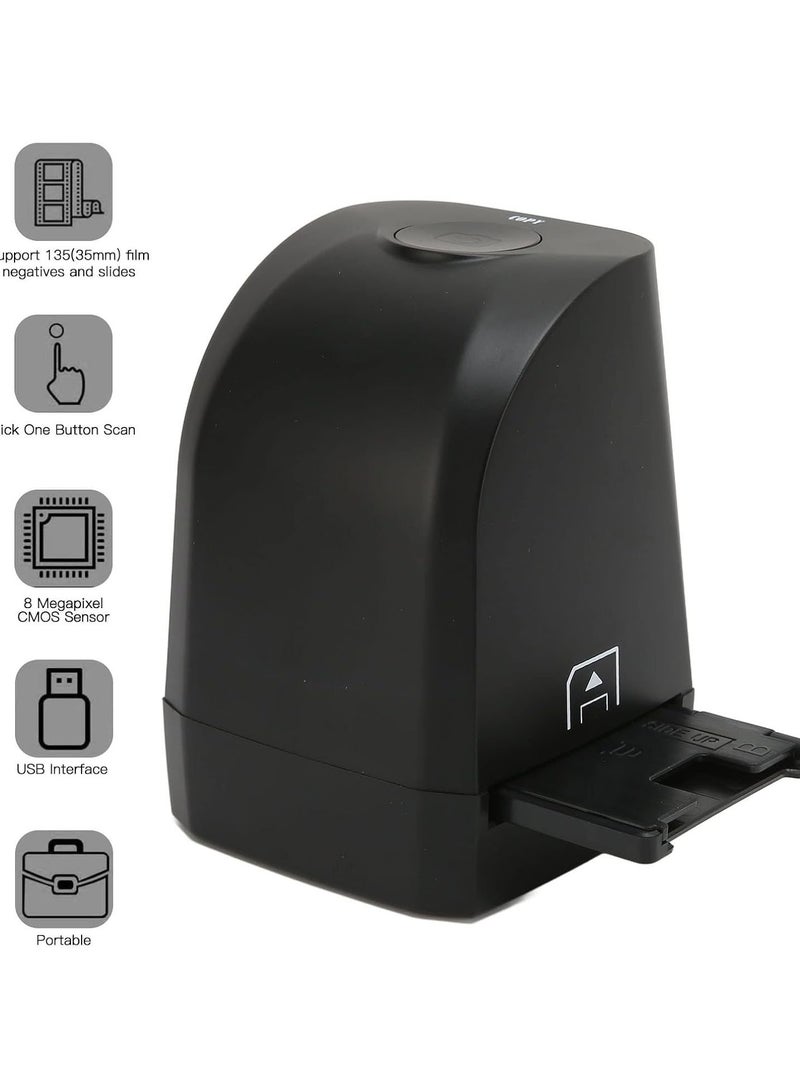 Film Slide Scanner, 135mm 35mm Film Negatives Slides Scanner with 8MP CMOS Sensor Quick One Button Scan Function Support Image Preview, Playback and Editing Function for Home Office