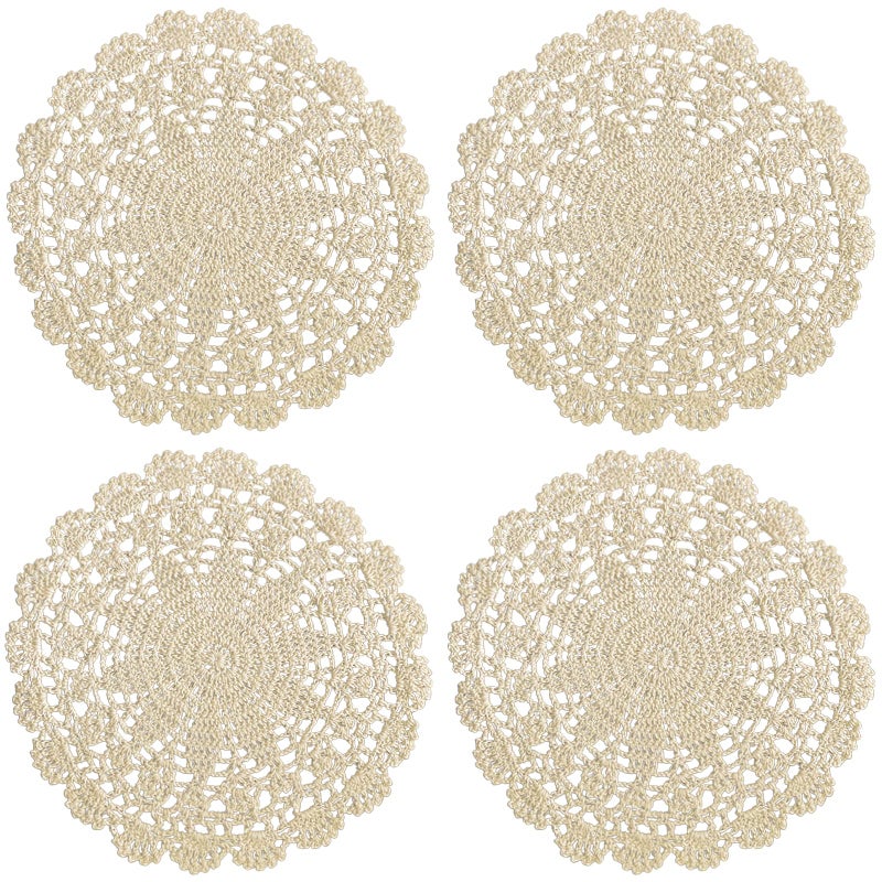 Phantomon PHANTOMON Crochet Doilies Handmade Round Cotton Lace Table Placemats Knitted Tablecloth Star Pattern Rippled Edge Pack of 4 10 Inch Beige 