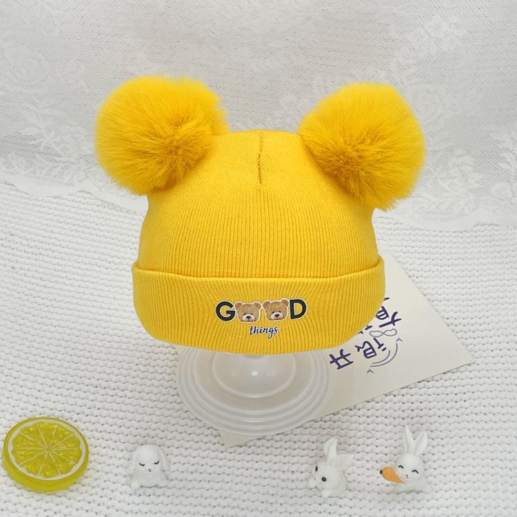 New Cartoon Bear Baby Cap Autumn Winter Knit Warm Khaki  - Image 3