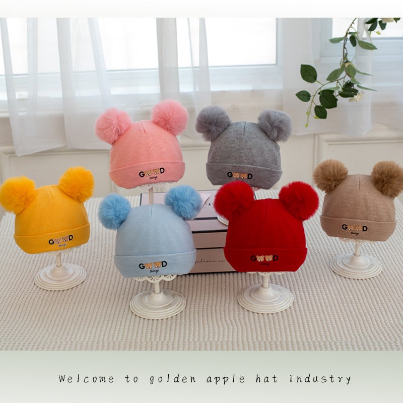 New Cartoon Bear Baby Cap Autumn Winter Knit Warm Khaki  - Image 5