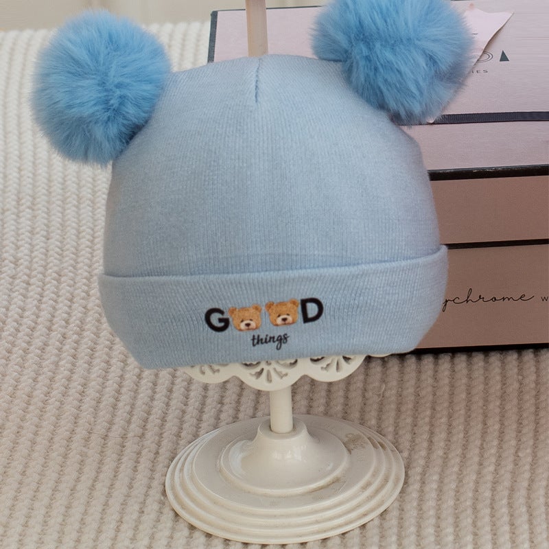 New Cartoon Bear Baby Cap Autumn Winter Knit Warm Khaki  - Image 2