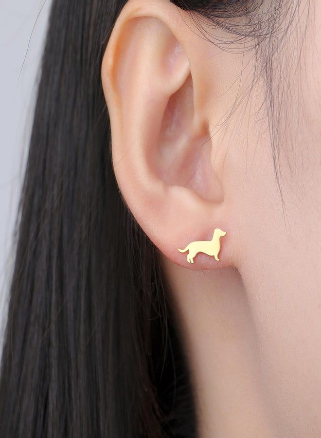 TEAMER Cute Trend Dachshund Stud Earrings Sausage Dog Earrings Stainless Steel Dachshund Lover Pet Animal Jewelry For Women (Gold) - Image 2