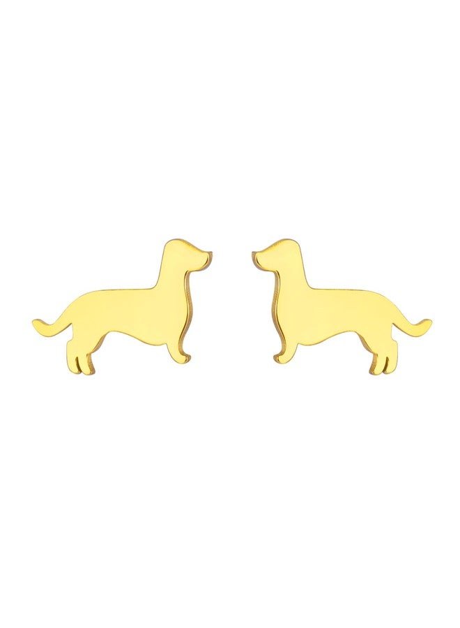 TEAMER Cute Trend Dachshund Stud Earrings Sausage Dog Earrings Stainless Steel Dachshund Lover Pet Animal Jewelry For Women (Gold) - Image 1