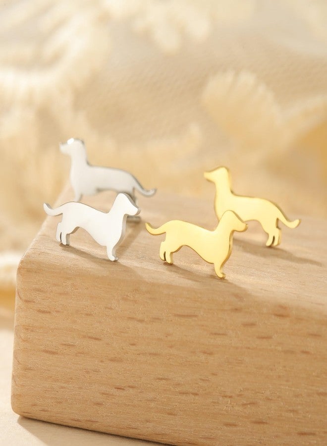 TEAMER Cute Trend Dachshund Stud Earrings Sausage Dog Earrings Stainless Steel Dachshund Lover Pet Animal Jewelry For Women (Gold) - Image 5