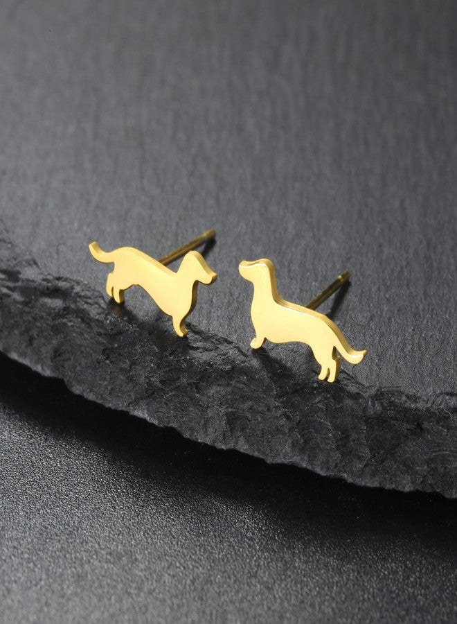 TEAMER Cute Trend Dachshund Stud Earrings Sausage Dog Earrings Stainless Steel Dachshund Lover Pet Animal Jewelry For Women (Gold) - Image 3