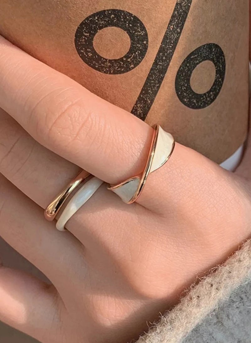 نون-شى طقم خواتم نسائية أنيقة وعالية الجودة من باللون الذهبي بمقاس موحد - Image 2