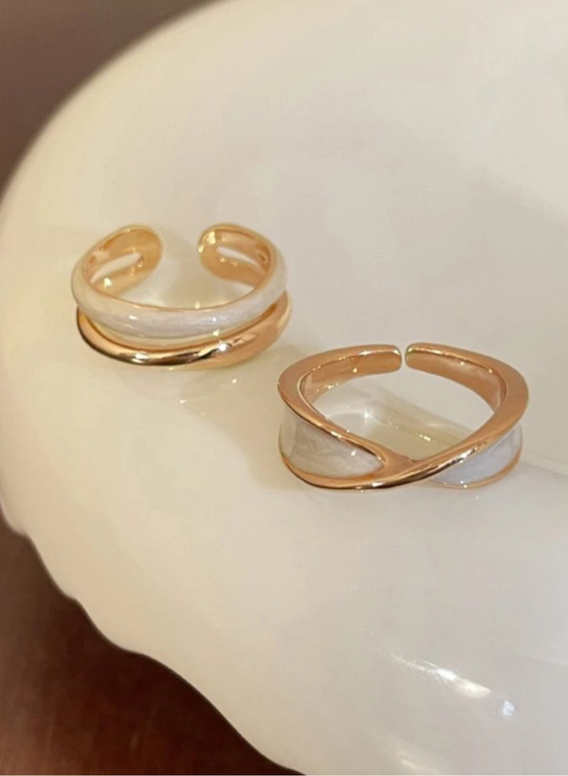 نون-شى طقم خواتم نسائية أنيقة وعالية الجودة من باللون الذهبي بمقاس موحد - Image 1