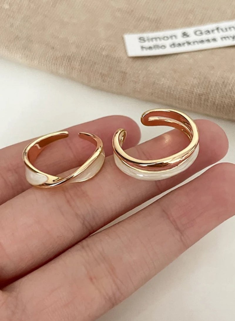 نون-شى طقم خواتم نسائية أنيقة وعالية الجودة من باللون الذهبي بمقاس موحد - Image 3