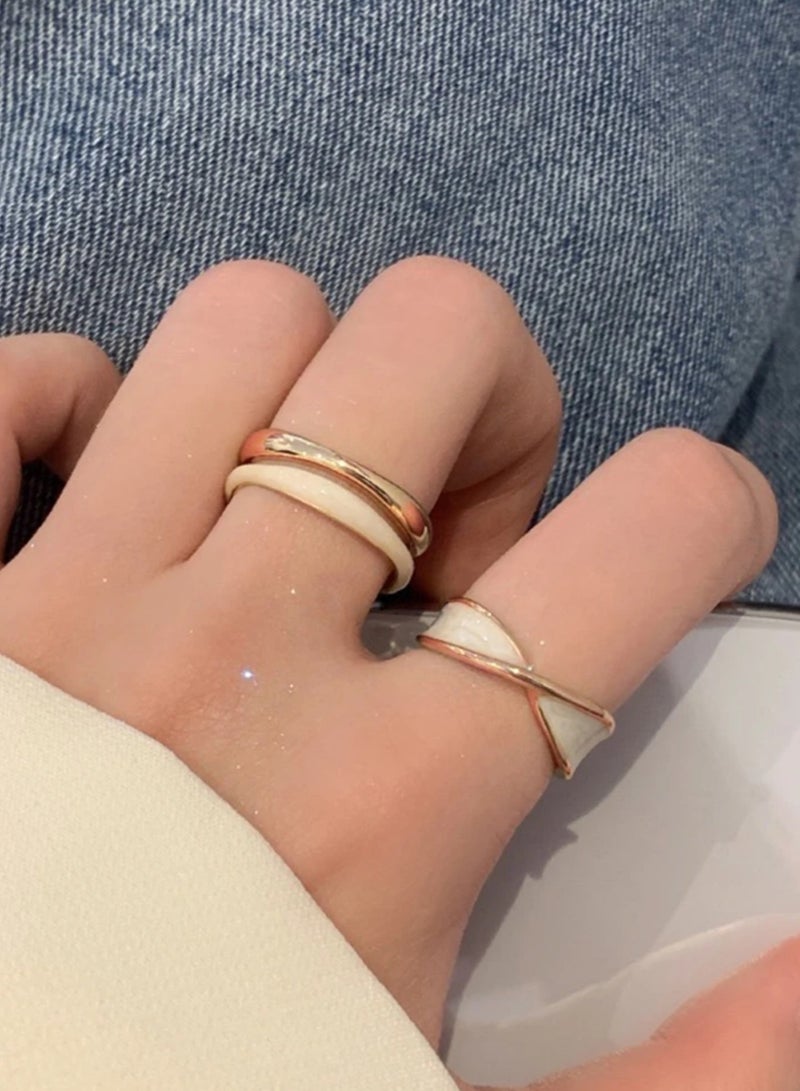 نون-شى طقم خواتم نسائية أنيقة وعالية الجودة من باللون الذهبي بمقاس موحد - Image 4