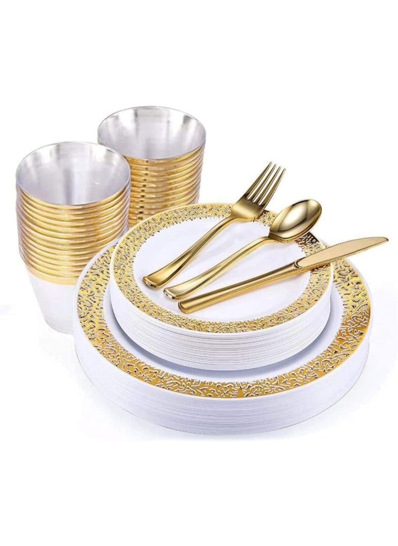 Joyelink 150Pcs Rose Gold Party Supplies Party Tableware Party Disposable Plastic Cutlery Set, Party Supplies Plate, Spoon,cup,Cutlery-25 Guests  - Image 1