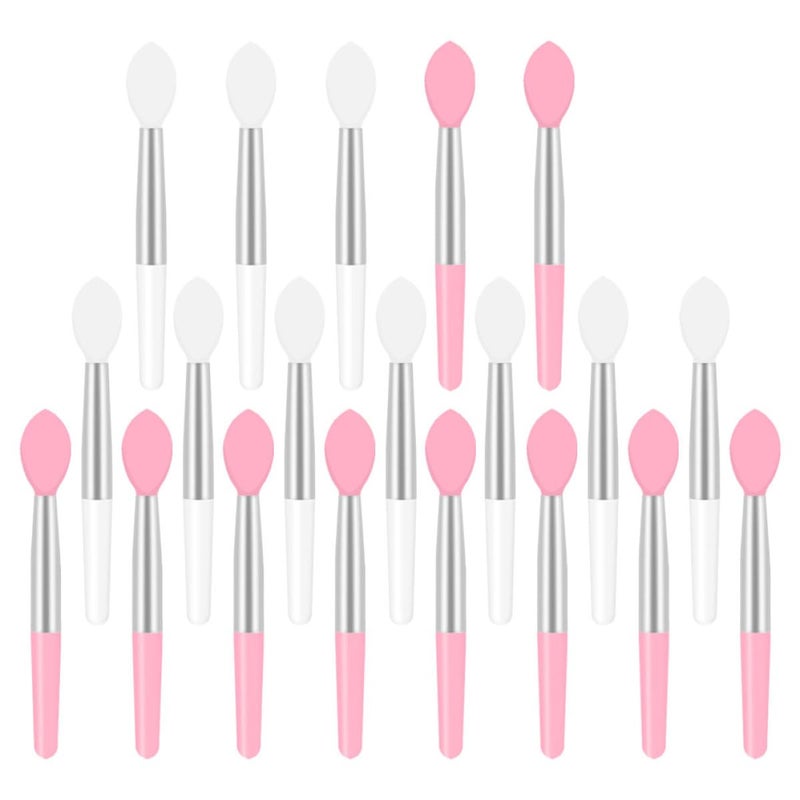 20Pcs Silicone Lip Brush Set Mini Portable Soft Head Lipstick Applicators for Makeup Lip Mask Application, White and Pink for Travel and Daily Use - Image 1