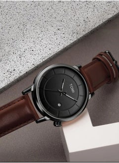 TOMI Unisex brown leather analog watch for men and women from TOMI, in addition to the daily date display  - Image 4