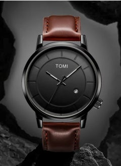 TOMI Unisex brown leather analog watch for men and women from TOMI, in addition to the daily date display  - Image 2
