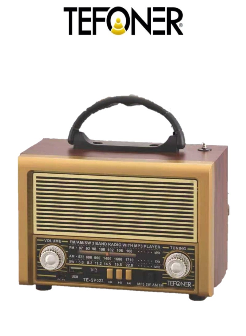 تيفونر راديو قديم TE-SP022. راديو صغير كهربائي FM/AM  محمول. راديو كهربائي بمنفذ فلاش و بطاقة ذاكرة. مكبر صوت بلوتوث بصوت قوي 5 واط.  بتصميم كلاسيكي. مضخم صوت ببطارية تدوم طول اليوم. سماعه سبيكر بتصال لا سلكي حتى ١٠ متر.راديو لاسلكي بازرار تحكم متعددة. مكبر صوت لاسلكي. - Image 1