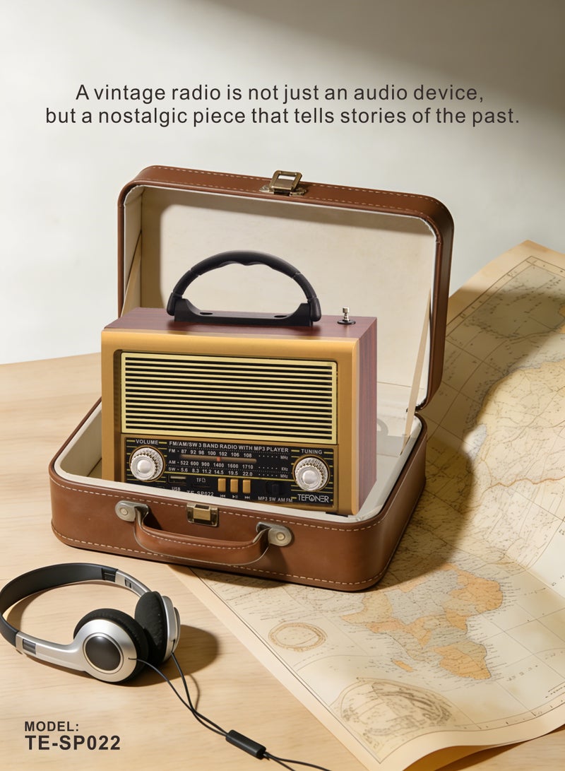 تيفونر راديو قديم TE-SP022. راديو صغير كهربائي FM/AM  محمول. راديو كهربائي بمنفذ فلاش و بطاقة ذاكرة. مكبر صوت بلوتوث بصوت قوي 5 واط.  بتصميم كلاسيكي. مضخم صوت ببطارية تدوم طول اليوم. سماعه سبيكر بتصال لا سلكي حتى ١٠ متر.راديو لاسلكي بازرار تحكم متعددة. مكبر صوت لاسلكي. - Image 3