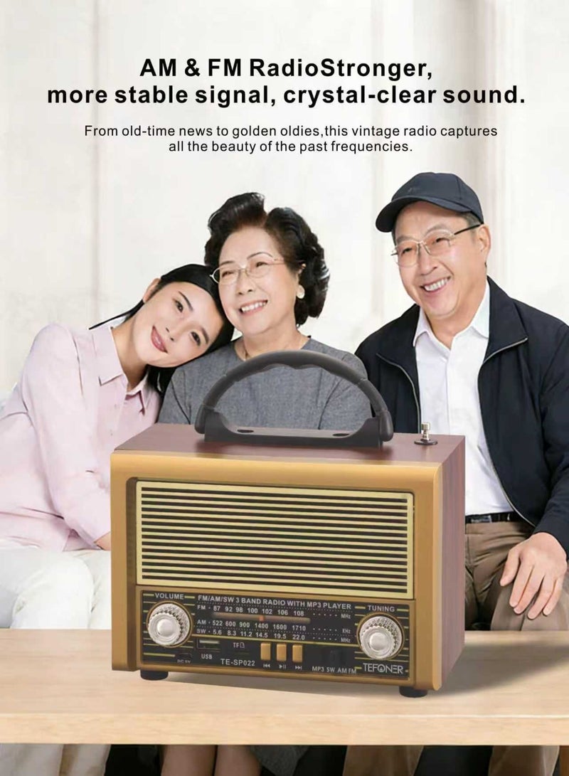 تيفونر راديو قديم TE-SP022. راديو صغير كهربائي FM/AM  محمول. راديو كهربائي بمنفذ فلاش و بطاقة ذاكرة. مكبر صوت بلوتوث بصوت قوي 5 واط.  بتصميم كلاسيكي. مضخم صوت ببطارية تدوم طول اليوم. سماعه سبيكر بتصال لا سلكي حتى ١٠ متر.راديو لاسلكي بازرار تحكم متعددة. مكبر صوت لاسلكي. - Image 5