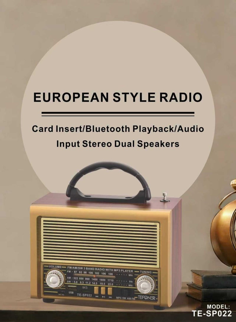تيفونر راديو قديم TE-SP022. راديو صغير كهربائي FM/AM  محمول. راديو كهربائي بمنفذ فلاش و بطاقة ذاكرة. مكبر صوت بلوتوث بصوت قوي 5 واط.  بتصميم كلاسيكي. مضخم صوت ببطارية تدوم طول اليوم. سماعه سبيكر بتصال لا سلكي حتى ١٠ متر.راديو لاسلكي بازرار تحكم متعددة. مكبر صوت لاسلكي. - Image 4