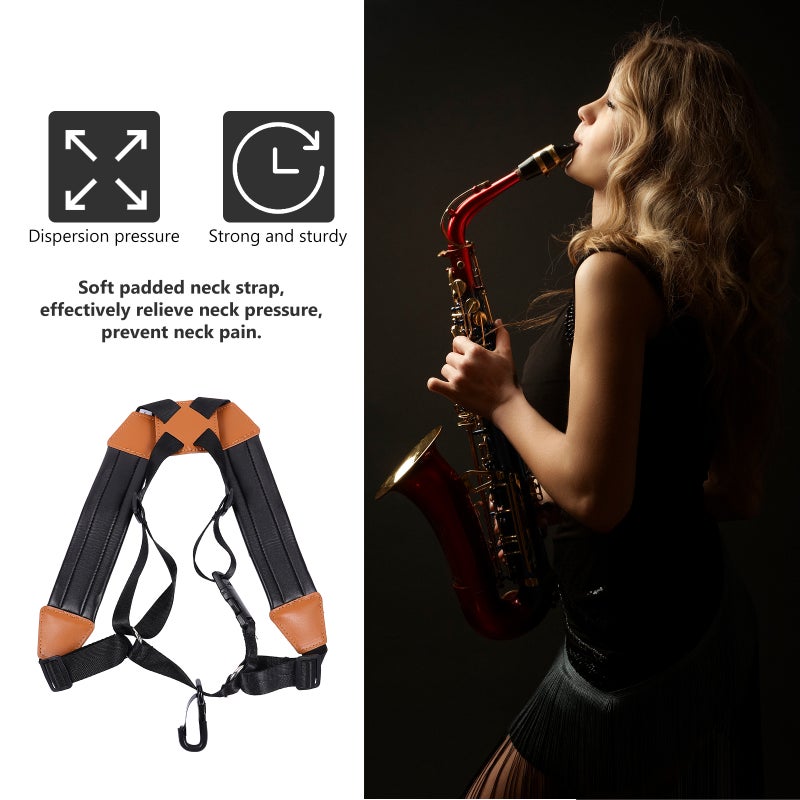 Saxophone Double Shoulder Strap Universal Saxophone Strap (Black) - Image 3