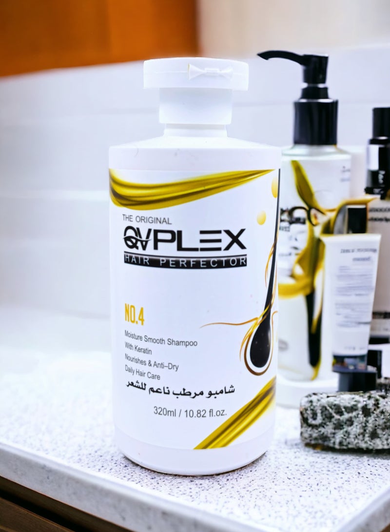 QVPLEX THE ORIGINAL HAIR PERFECTOR NO.4 Moisture Smooth Shampoo With Keratin Nourishes & Anti-Dry Daily Hair Care 320 ml / 10.82 fl.oz - Image 4