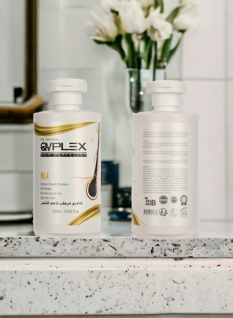 QVPLEX THE ORIGINAL HAIR PERFECTOR NO.4 Moisture Smooth Shampoo With Keratin Nourishes & Anti-Dry Daily Hair Care 320 ml / 10.82 fl.oz - Image 5