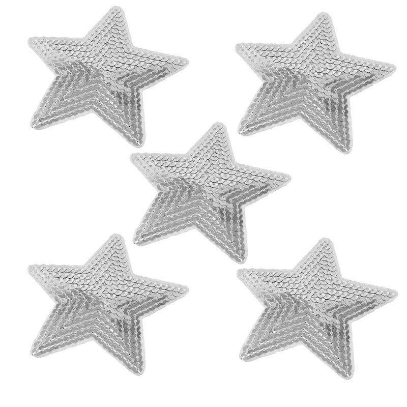 Honbay 12PCS Sequins Star Patche Appliques for Embroidery Silver