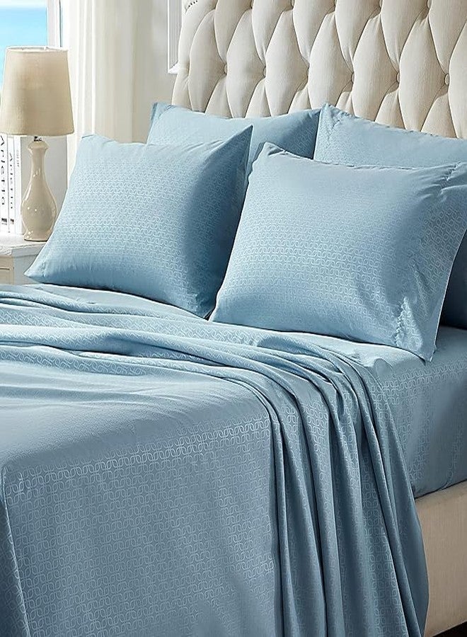 SLEEP ZONE طقم ملاءات سرير فاخر منقوش للأطفال من SLEEP ZONE، طقم ملاءات وأغطية وسائد بنمط البرسيم ذي الأربع أوراق، 3 قطع - فائق النعومة، مقاوم للتجاعيد، مقاوم للبهتان، جيب عميق 16 بوصة (أزرق فلينت، مفرد) - Image 1