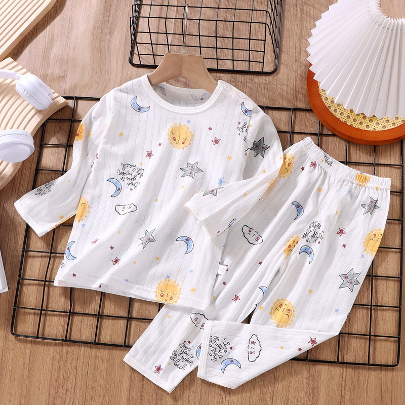 2024 New Childrens Cotton Pajama Set Sun, Moon and Stars 