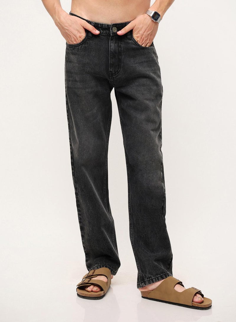 Dennis Lingo Black 100% Cotton Washed Pattern Straight Fit Denim Jeans For Men - Image 1