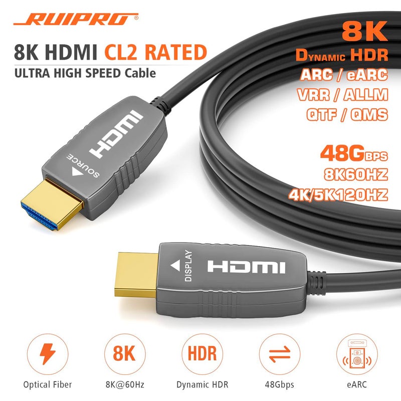 RUIPRO 8K HDMI Fiber Optic Cable CL2 Rated 50 Feet 48Gbps 8K60Hz 4K120Hz Dynamic HDR eARC HDCP2.2/2.3 for RTX4080/4090/3080/3090, Xbox S/X, PS5/4, AVR, Projector, LG/Samsung/Sony TV - Image 2