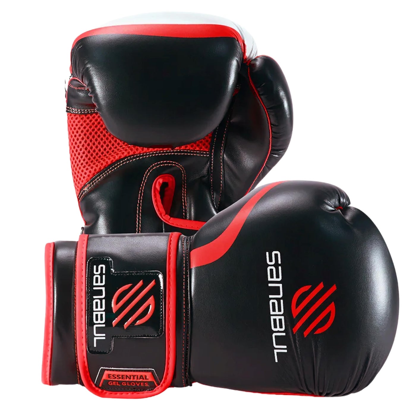 Sanabul Essential Gel Boxing Gloves for Men & Women, Kickboxing MMA, Muay Thai Gloves and Heavy Bag Training Punching & Sparring, Black/Red 12 oz