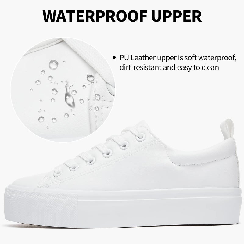 SERNIAL Womens White Platform Sneakers PU Leather Platform Shoes Walking Shoes for Women(White,US11) - Image 5