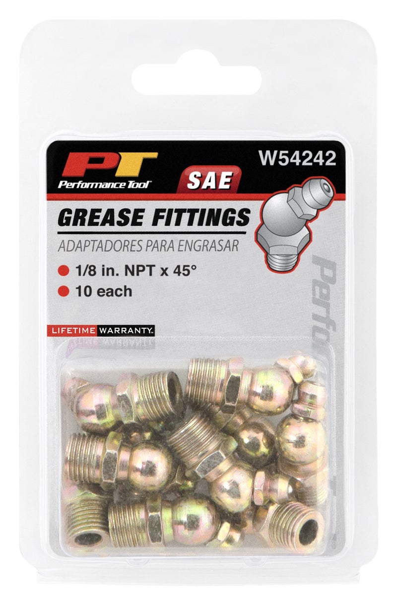Performance Tool W54242 1/8-Inch NPT 45 Grease Fitting, (Pack of 10) - Image 1