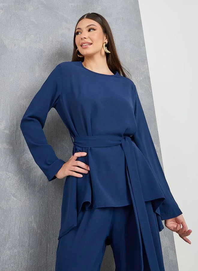 Take Two High Low Hem Tie Belt Blouse & Trouser Co-Ords