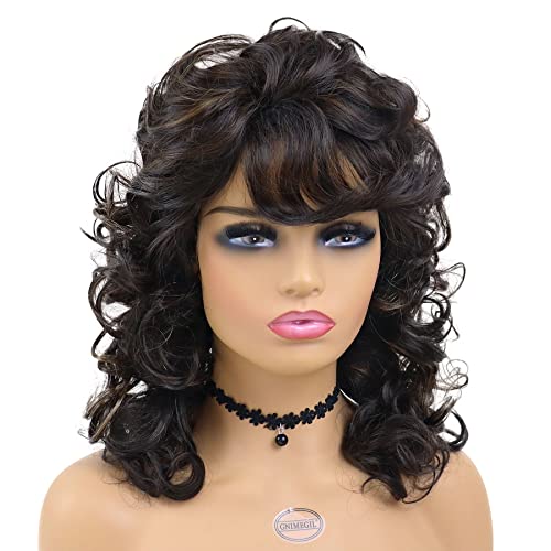 GNIMEGIL Natural 80s Wig Women Short Curly Wigs For Women Soft Mix Brown Big Curly Wig With Bangs Afro Kinky Curls High Temperature Synthetic Fiber African American Hairstyle - Image 3