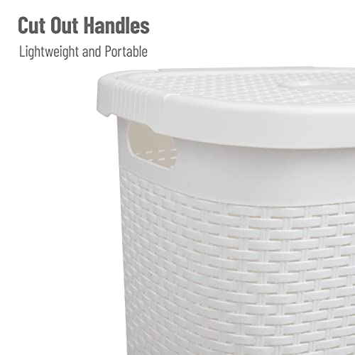 Mind Reader Slim Laundry Hamper with Lid, 50L Clothes Basket, Premium Wicker Design, Plastic, White - Image 4