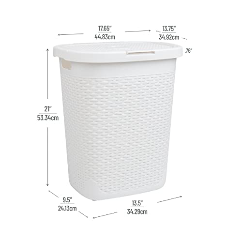 Mind Reader Slim Laundry Hamper with Lid, 50L Clothes Basket, Premium Wicker Design, Plastic, White - Image 3