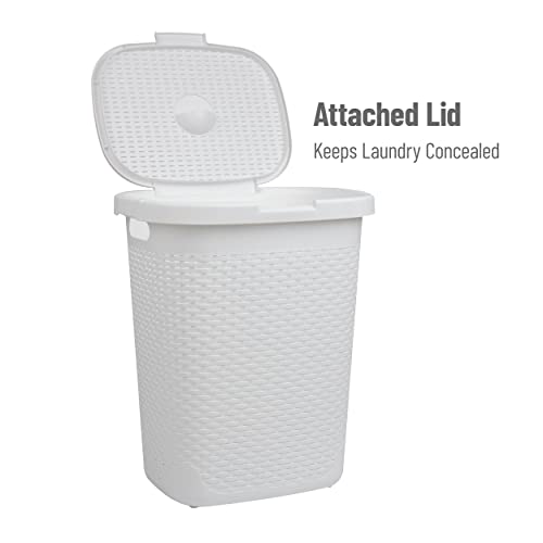 Mind Reader Slim Laundry Hamper with Lid, 50L Clothes Basket, Premium Wicker Design, Plastic, White - Image 5